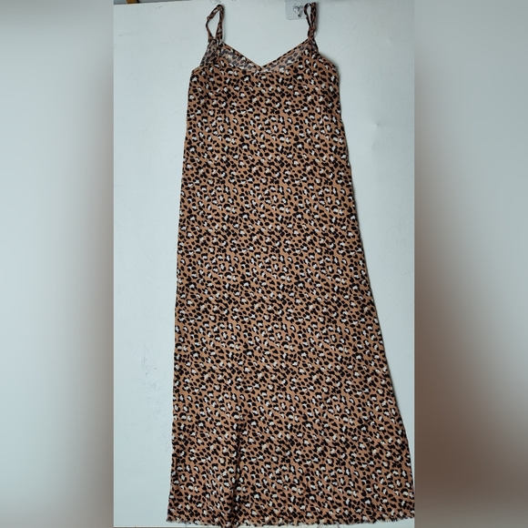 Aerie Dress Leopard Print Maxi Dress Size Small Double Slit, Fringe Hem‎ - Picture 4 of 10